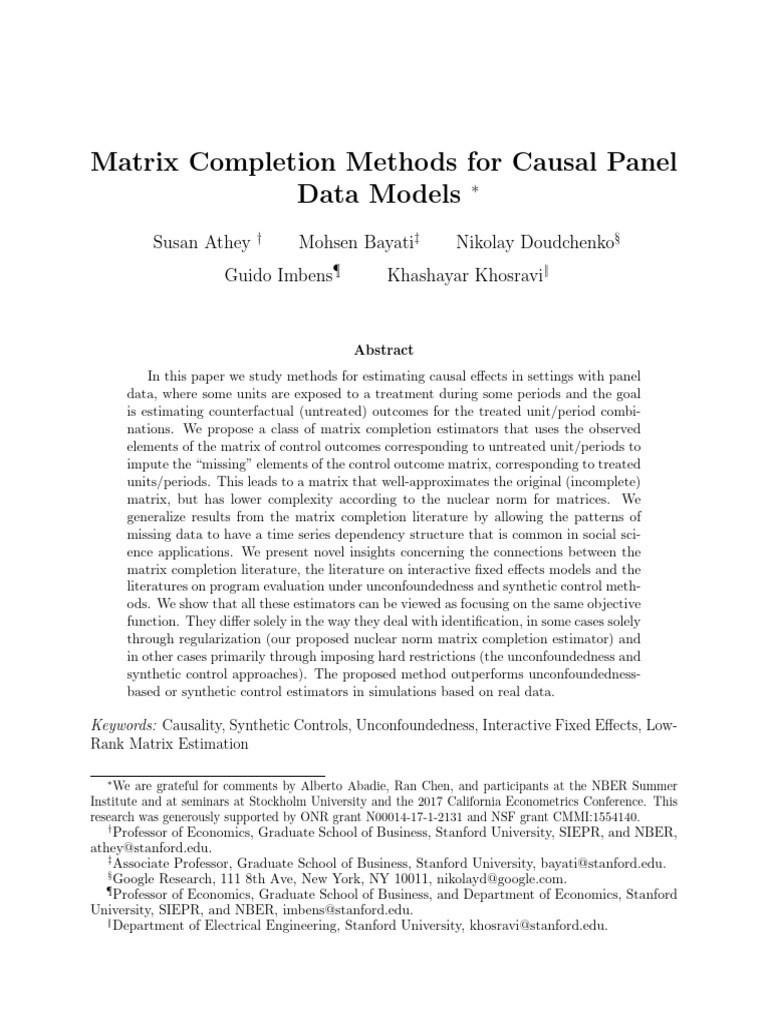 Matrix Completion for Causal Panel Data | PDF | Matrix (Mathematics ...