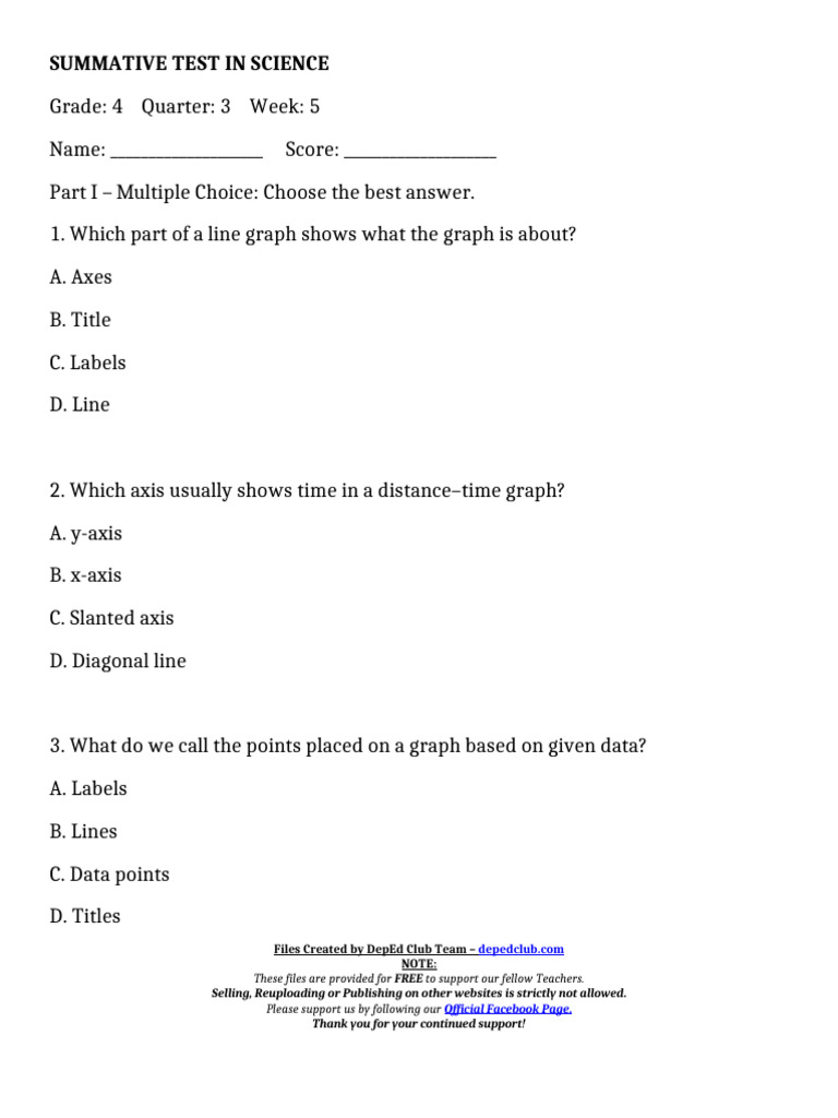 Grade 4 Science Summative Test | PDF | Cartesian Coordinate System ...