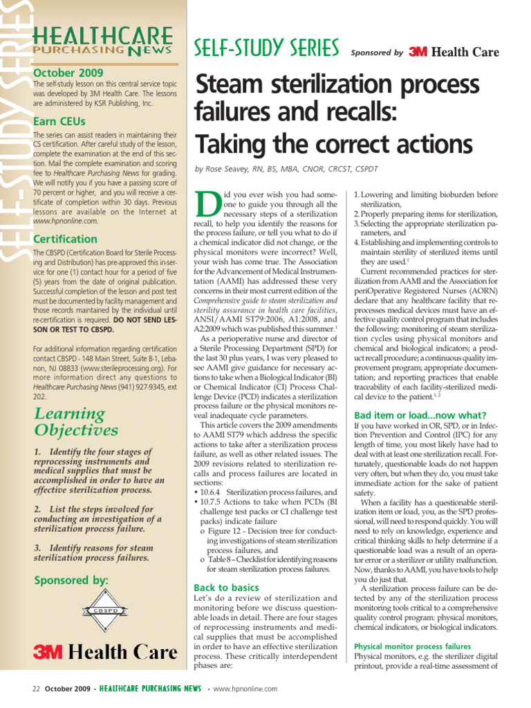 Steam Sterilization Process Failures Guide | PDF | Sterilization ...