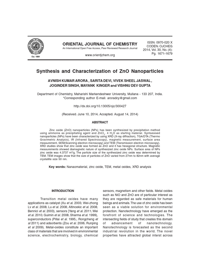 Synthesis of ZnO Nanoparticles via Precipitation | PDF | Zinc Oxide ...