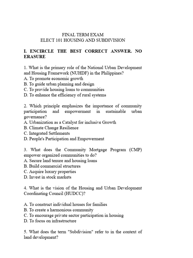Housing and Subdivision Exam Review | PDF | Housing