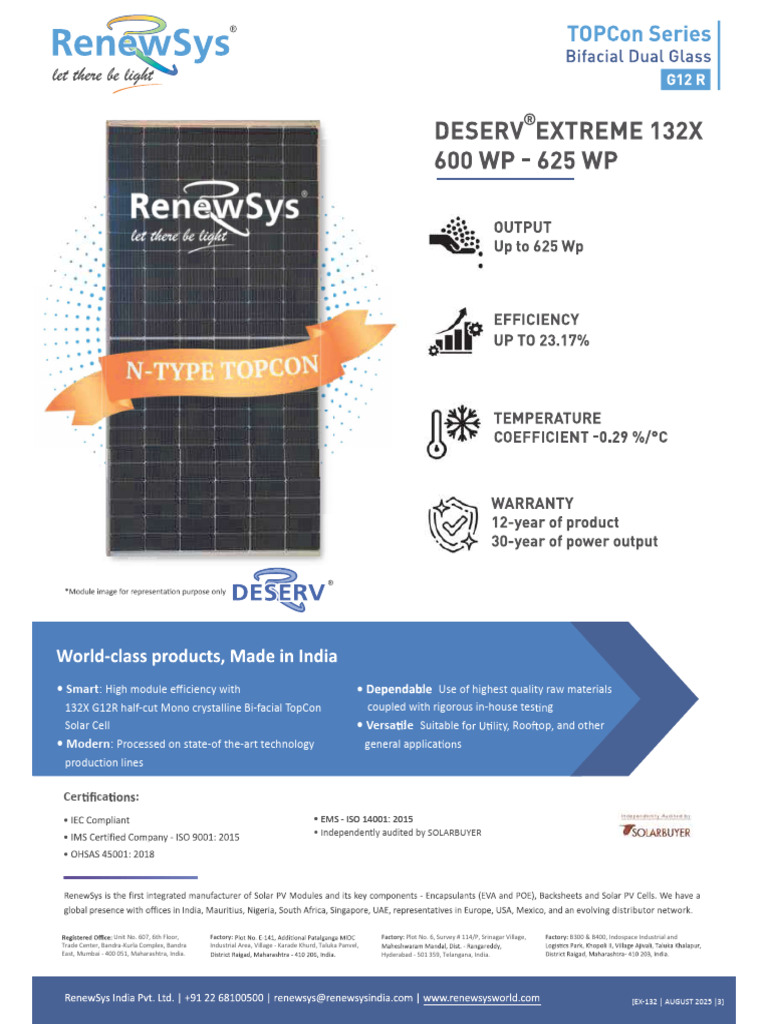 Renewsys Datasheet - 600- 625 G12 R 132 X | PDF