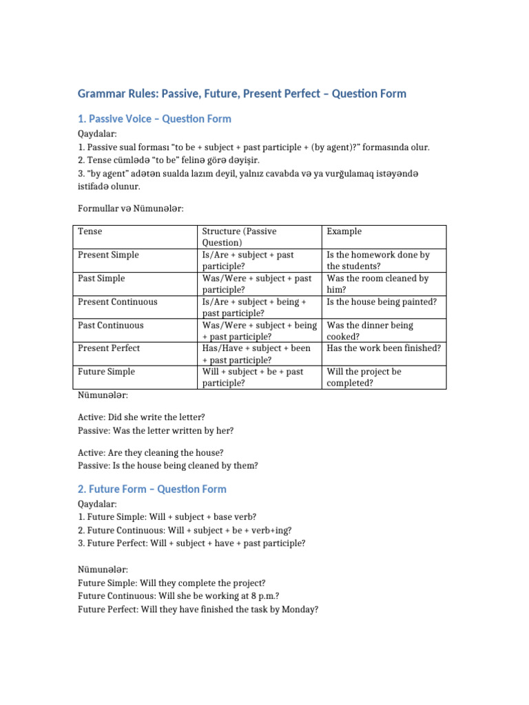 Grammar: Passive & Future Question Forms | PDF | Perfect (Grammar ...