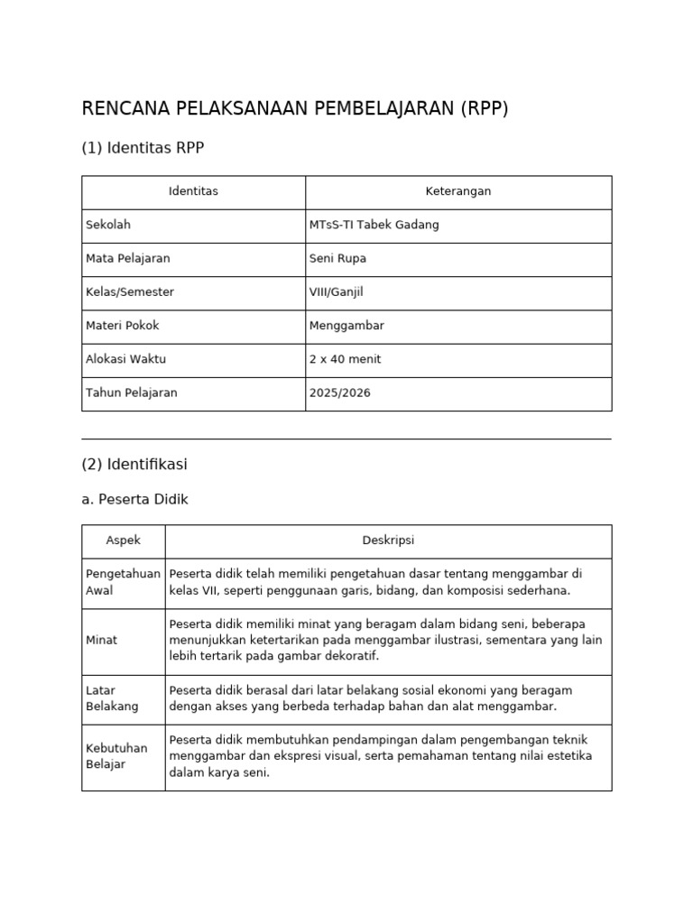 RPP Seni Rupa Kelas VIII: Menggambar Ekspresif | PDF