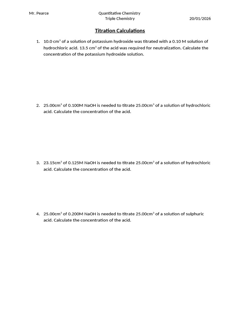 Titration Calculations in Chemistry | PDF