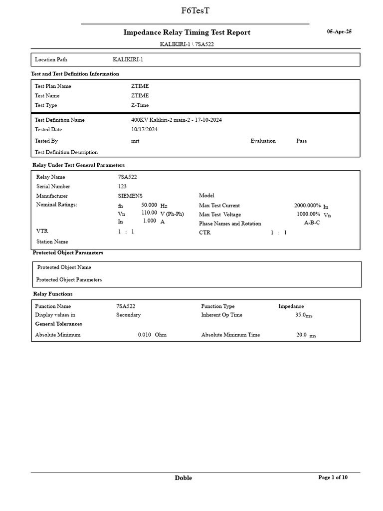 Impedance Relay Timing Test Report | PDF | Electronic Engineering ...