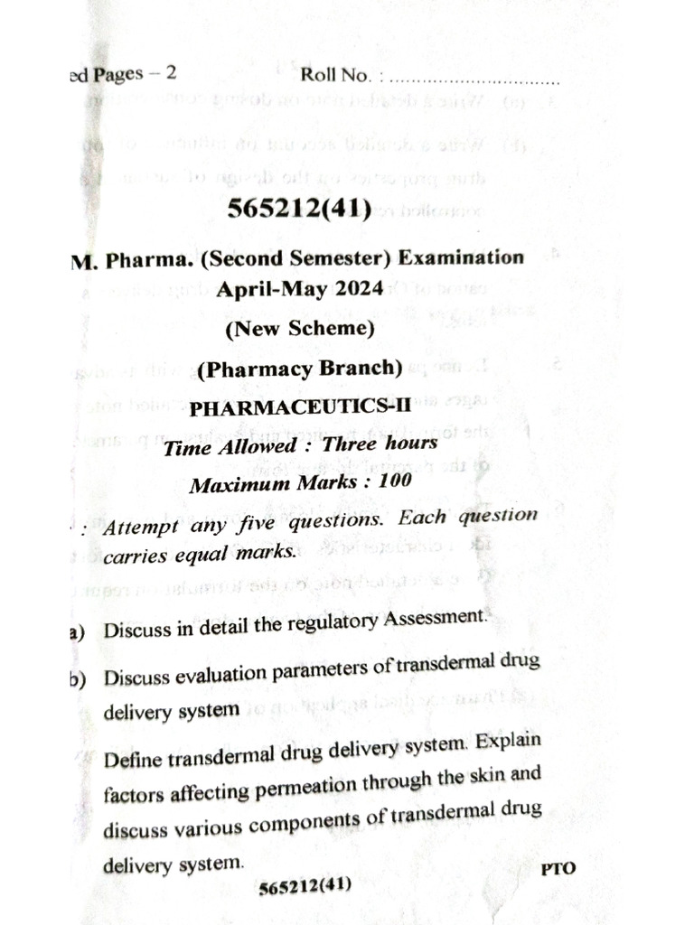 Pharmaceutics 2 nd sem Que. | PDF