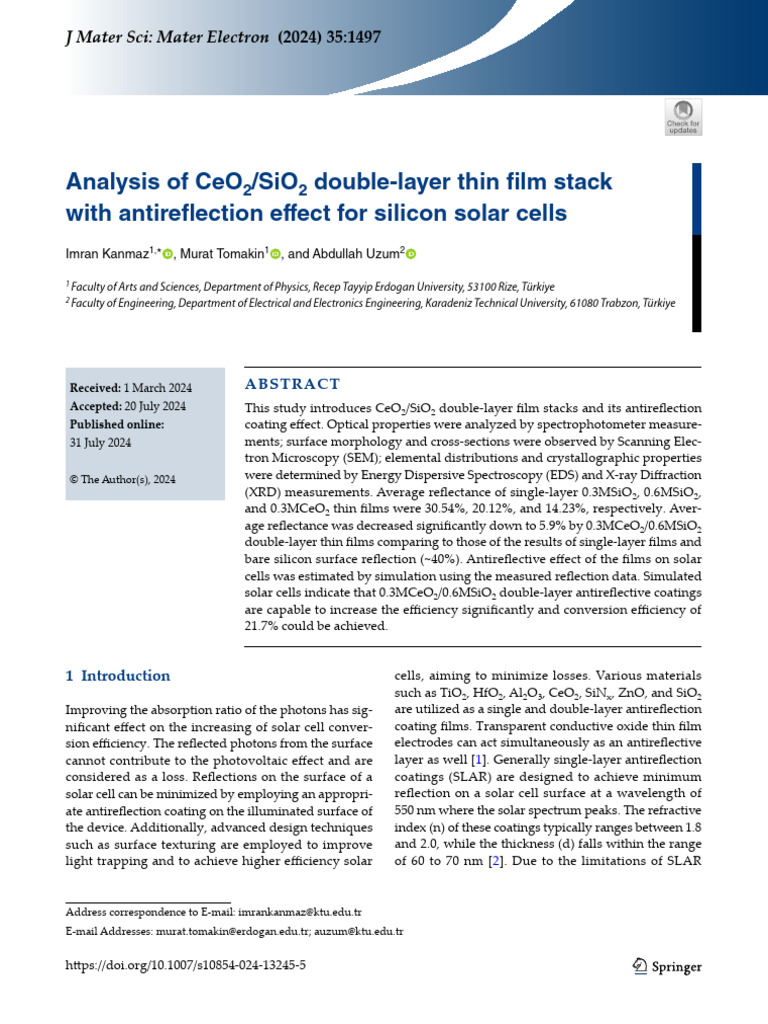s10854-024-13245-5 | PDF | Thin Film | Solar Cell