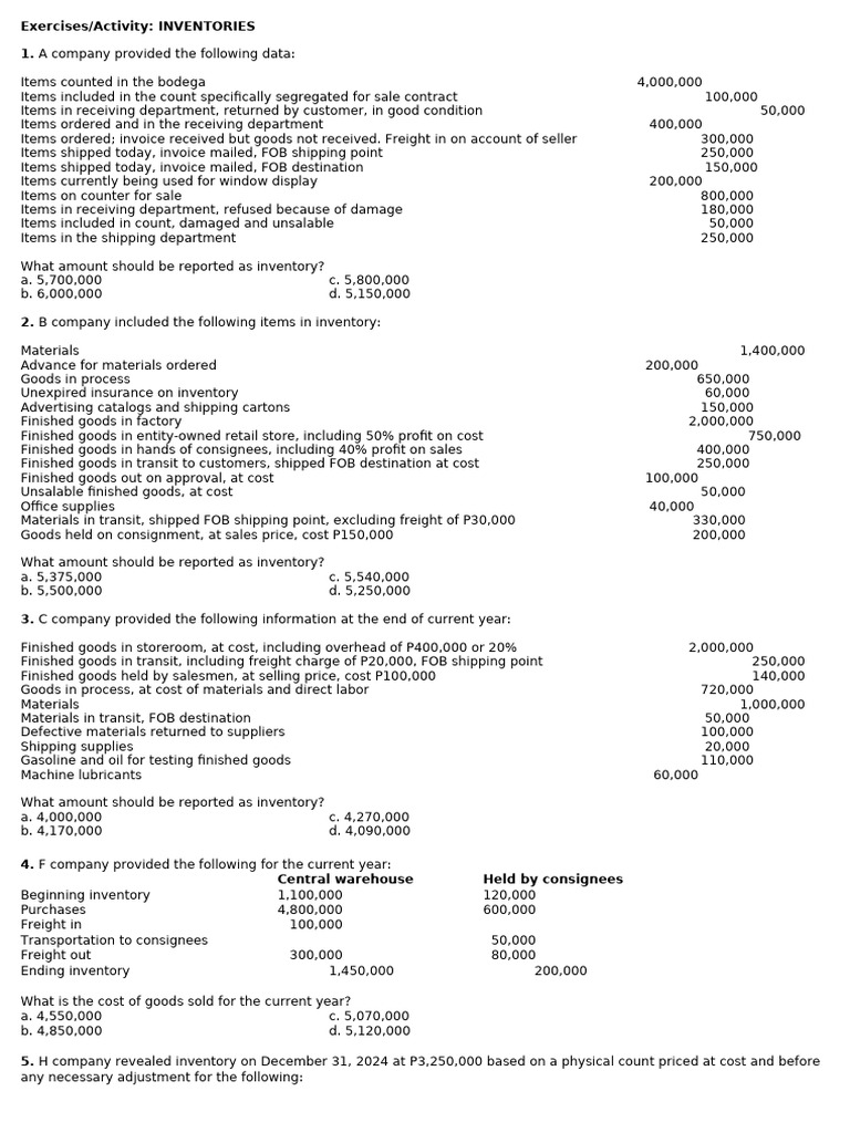 Inventory Calculation Exercises and Solutions | PDF | Cost Of Goods ...