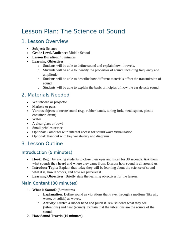 Middle School Sound Science Lesson Plan | PDF | Sound | Waves