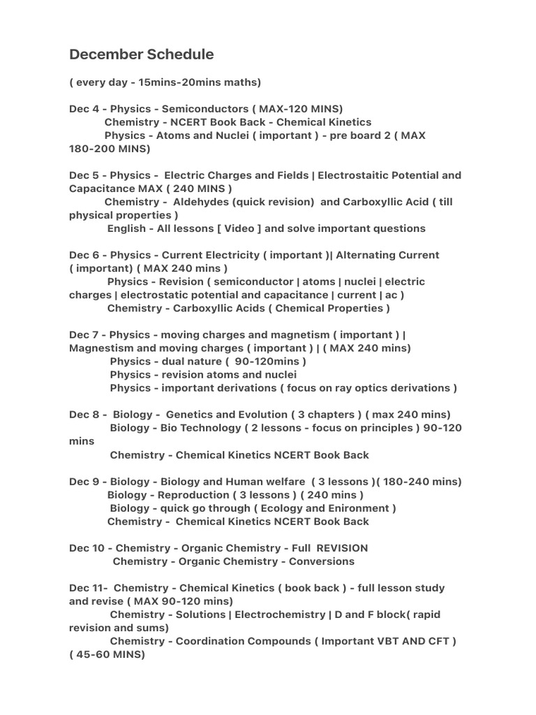 December Schedule | PDF