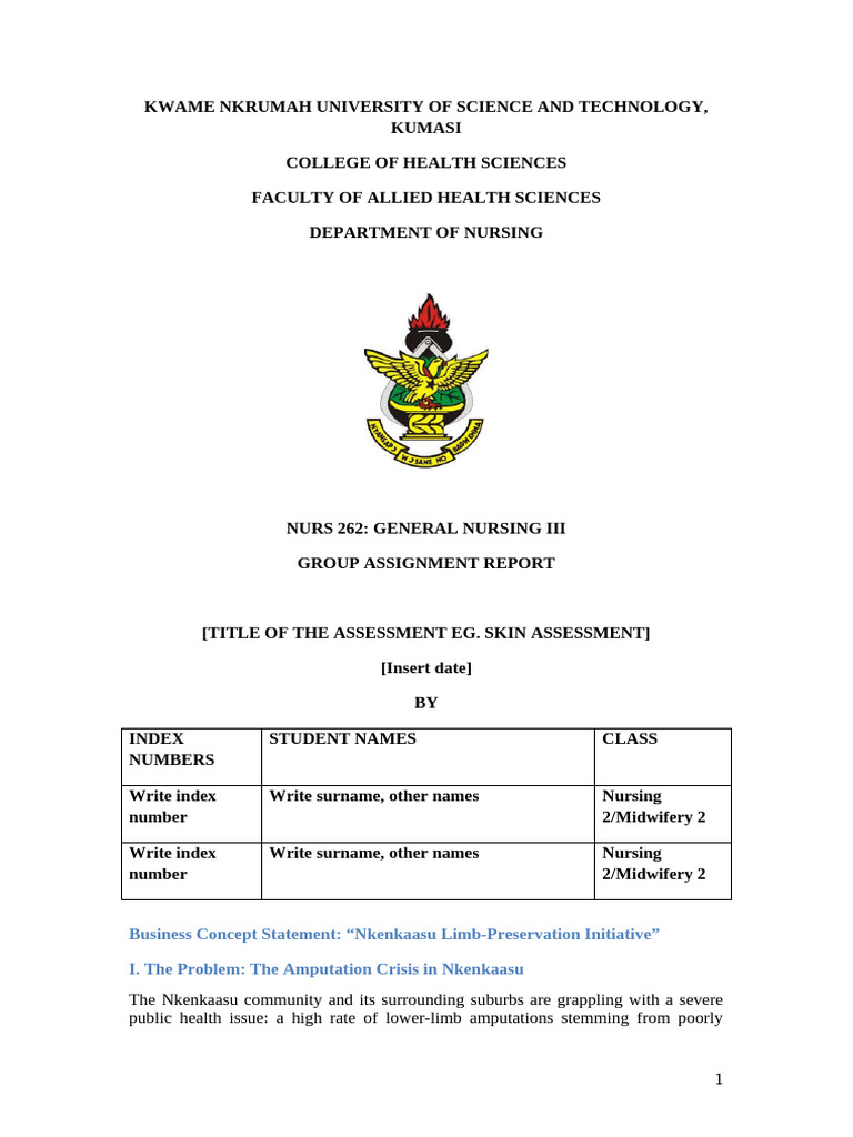 Skills Lab Assignment Cover Page | PDF | Amputation | Wound
