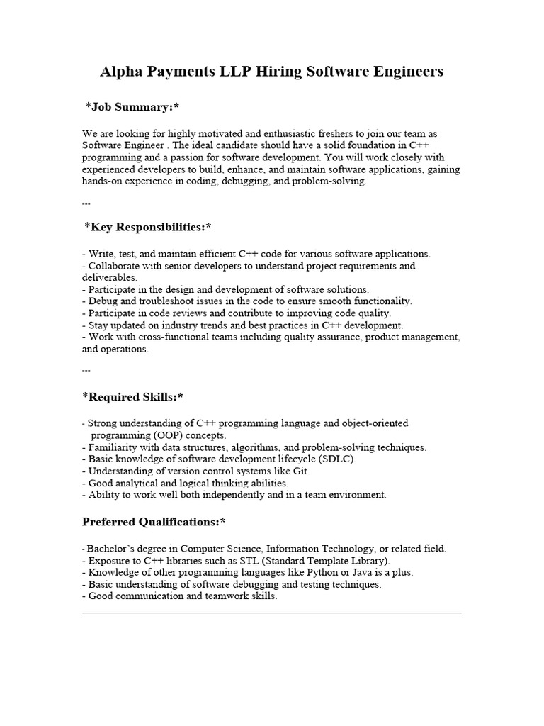 Software Engineer Jobs at Alpha Payments | PDF