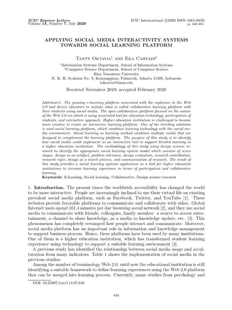 Applying Social Media Interactivity Systems Towards Social Learning ...