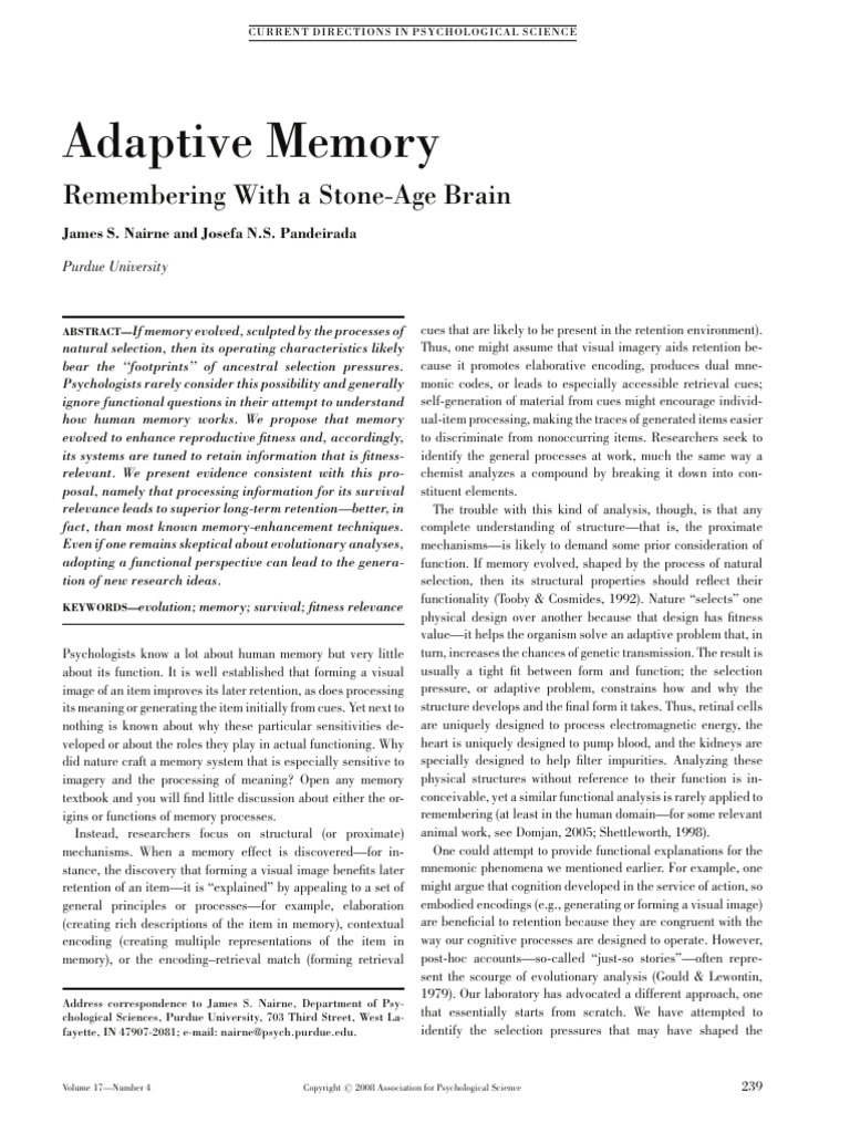 Evolutionary Insights on Human Memory | PDF | Memory | Recall (Memory)