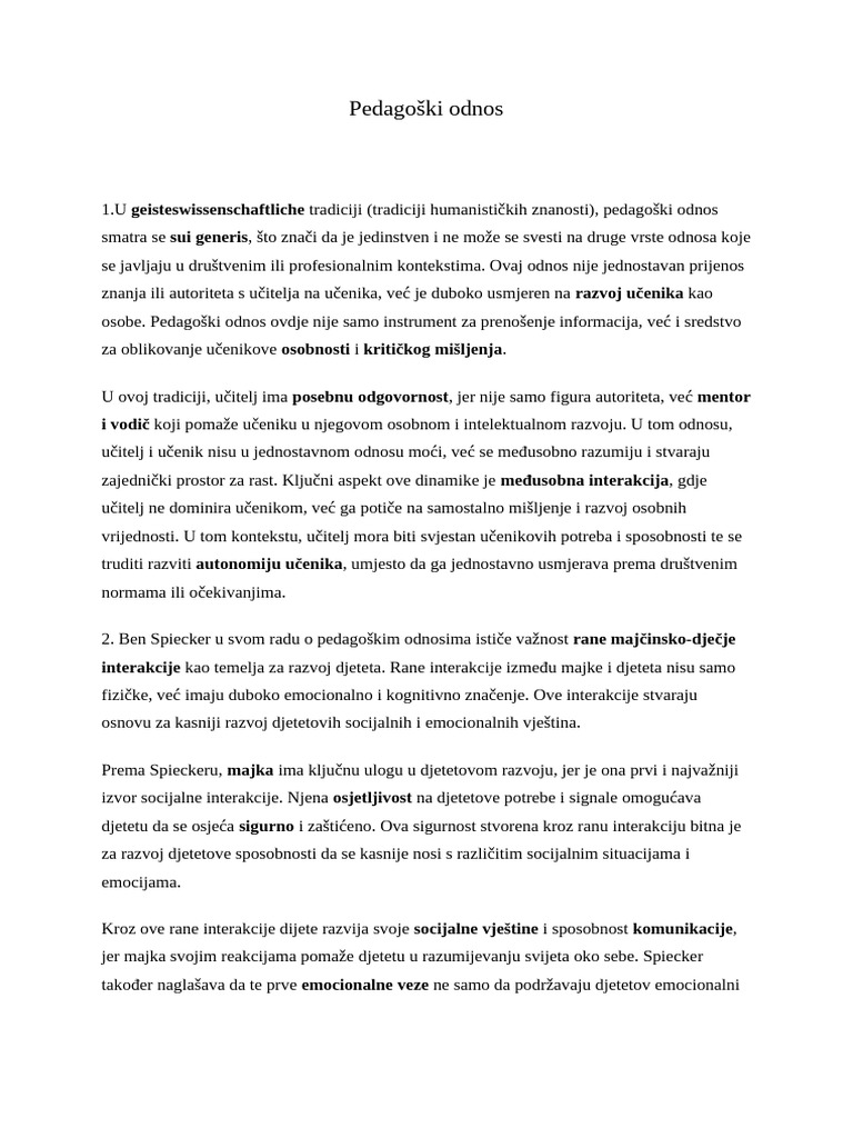Pedagoški Odnos | PDF