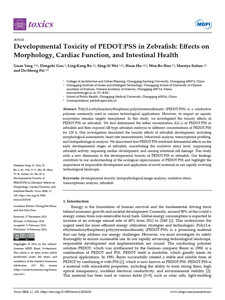 PEDOT:PSS Developmental Toxicity in Zebrafish | PDF | Polymerase Chain ...