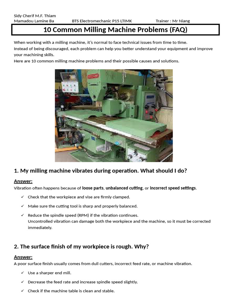 10 Common Milling Machine Issues & Fixes | PDF | Mechanical Engineering ...