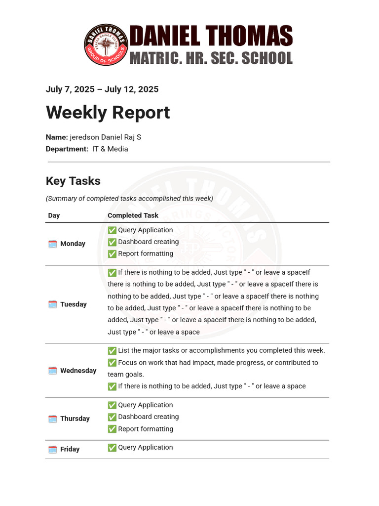 Weekly IT & Media Task Report | PDF