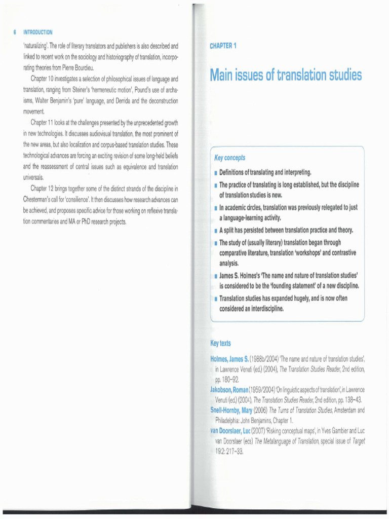 Chapter 1 Main Issues of Translation Studies | PDF