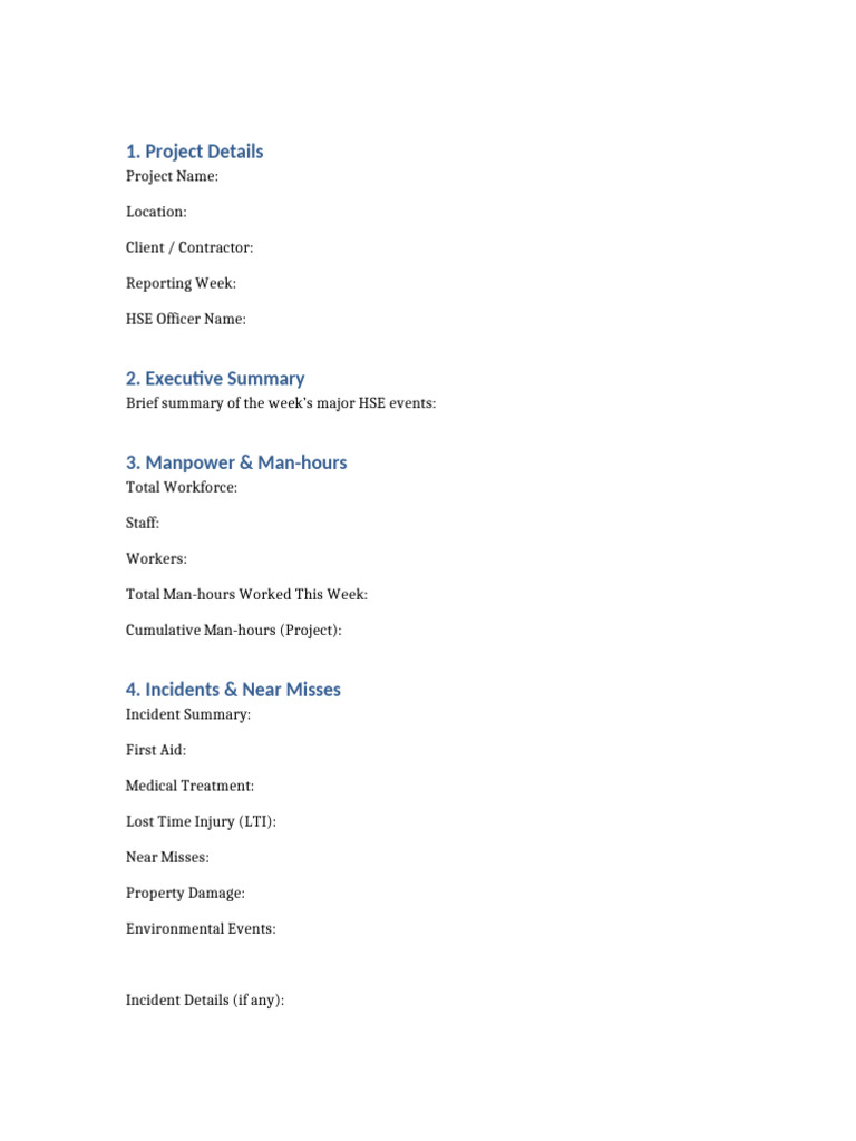 Weekly HSE Report Summary | PDF