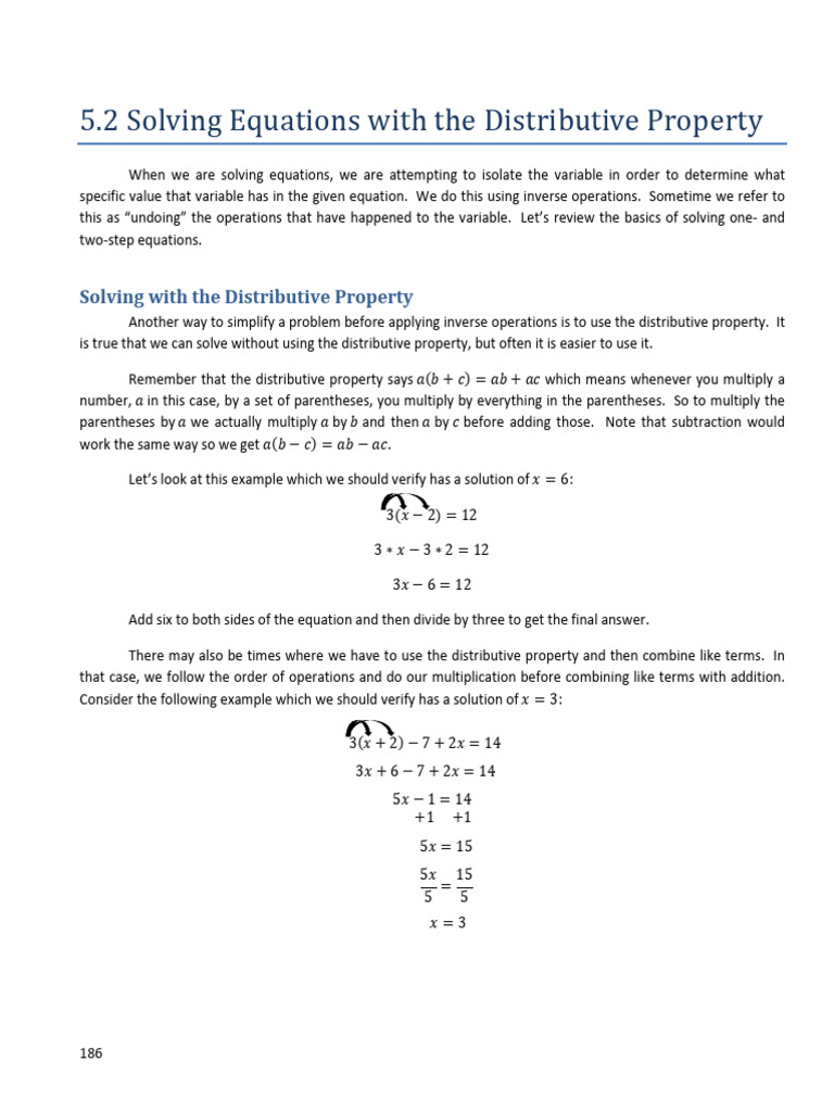 Solving Equations with Distributive Property | PDF | Multiplication ...