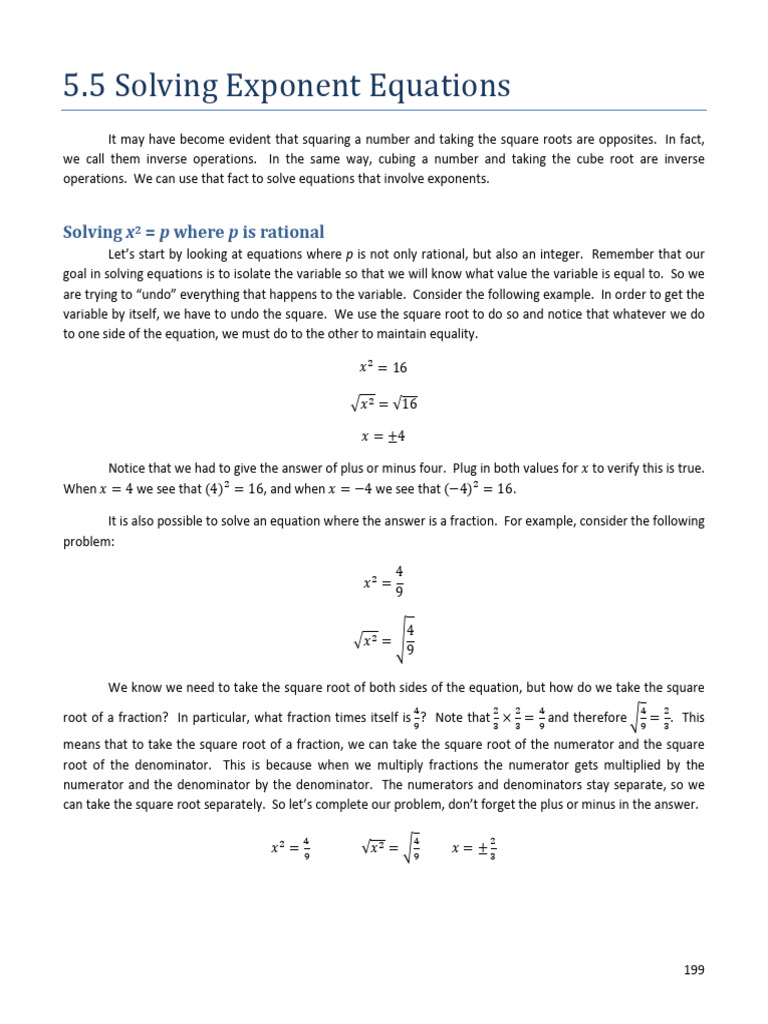 Solving Exponent Equations Guide | PDF | Square Root | Exponentiation