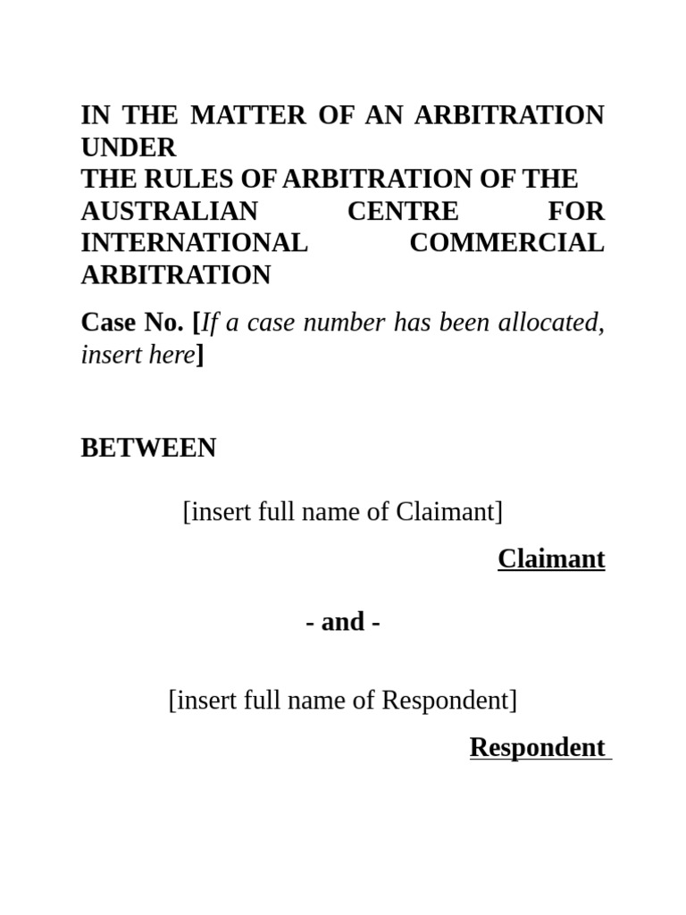Notice of Arbitration under ACICA Rules | PDF | Arbitration | Arbitral ...