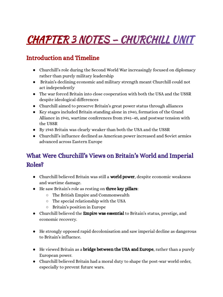 Chapter 3 Notes — Churchill Unit | PDF | Winston Churchill | British Empire