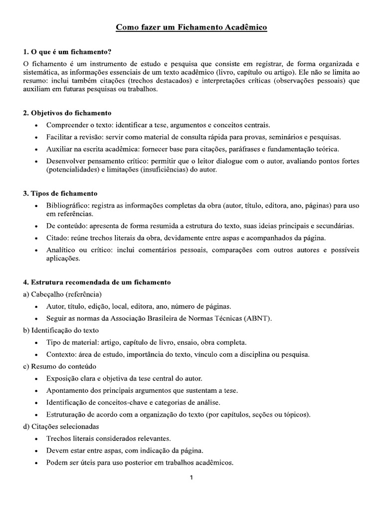 Como Fazer Um Fichamento Acadêmico | PDF