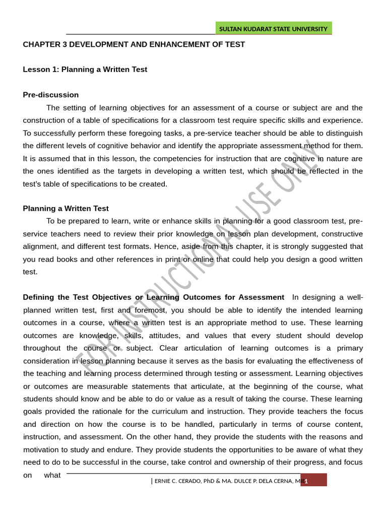 Planning Effective Written Tests | PDF | Educational Assessment | Learning
