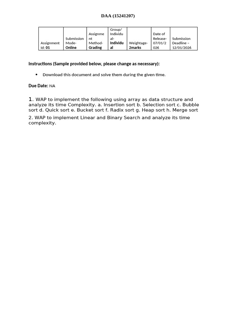 Sorting and Searching Algorithms Assignment | PDF