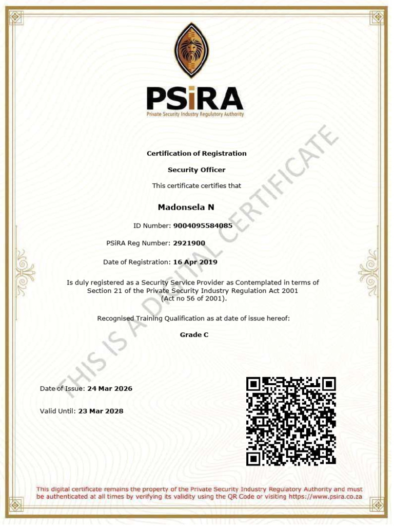 Security Officer Registration Certificate | PDF