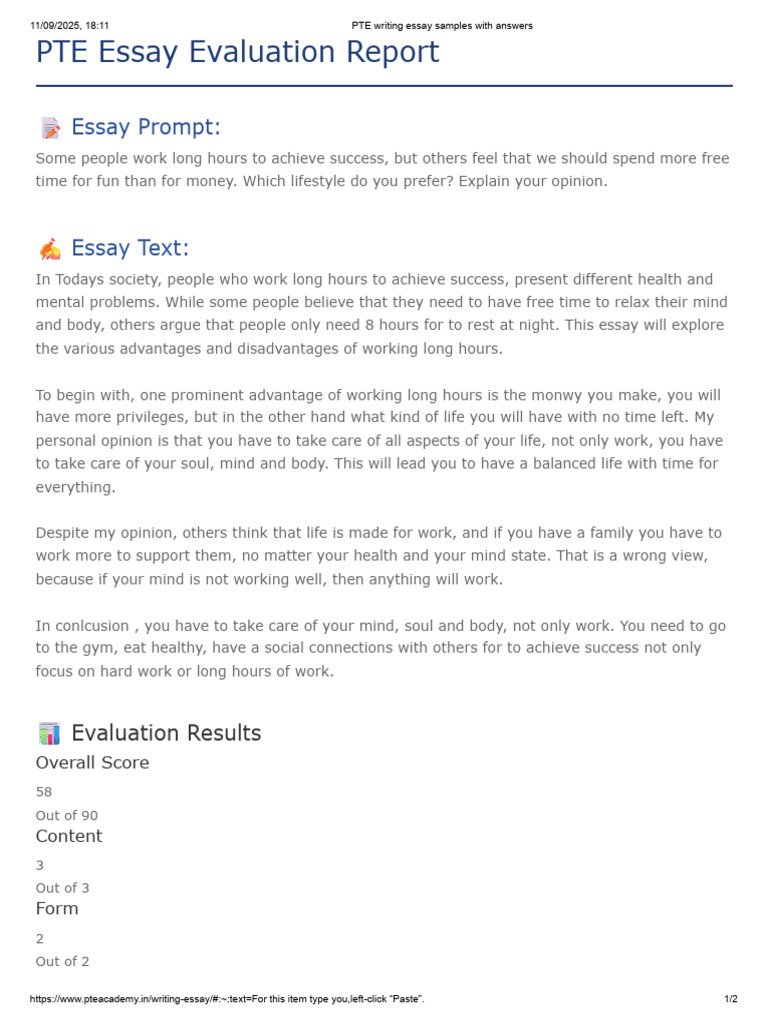 PTE Writing Essay Samples With Answers | PDF
