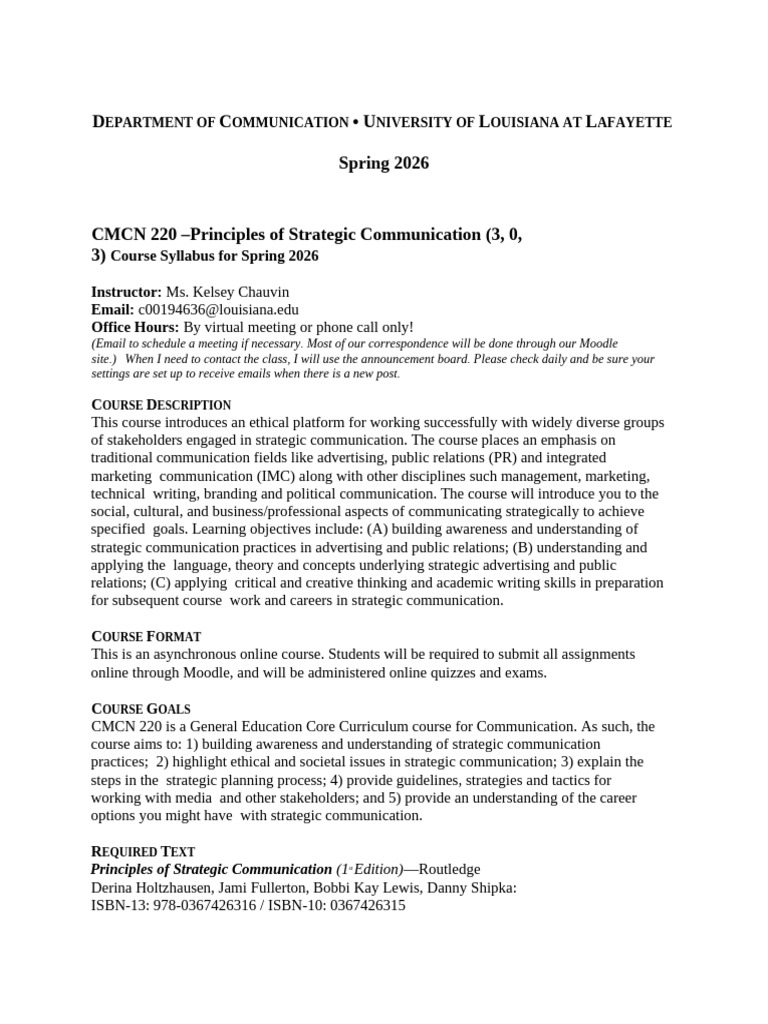 220 Course Syllabus Spring 2026 (1) | PDF | Academic Dishonesty ...