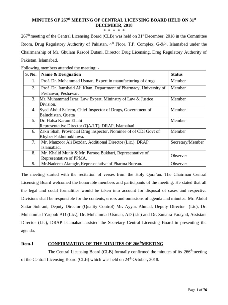 CLB Meeting Minutes - December 2018 | PDF | Pharmaceutical Formulation ...