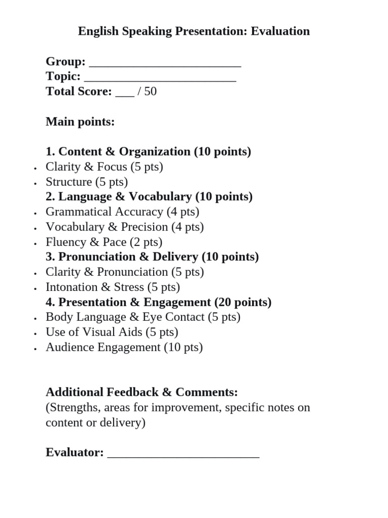 English Presentation Evaluation Form | PDF
