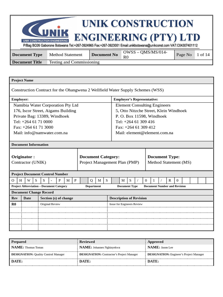 Testing and Commissioning Method Statement | PDF | Risk | Risk Assessment