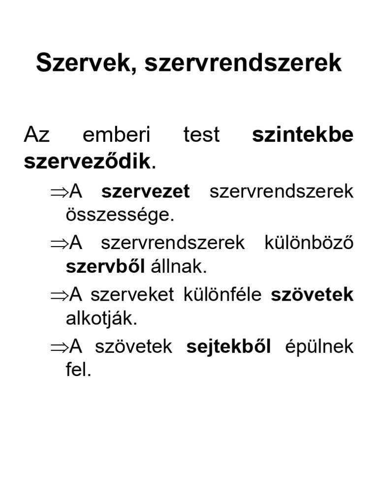 Szervek, Szervrendszerek | PDF