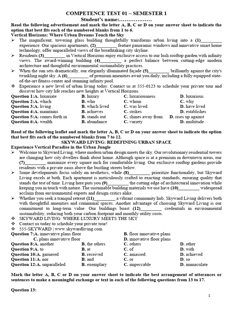 Urban Living Competence Test | PDF | Entrepreneurship | Startup Company