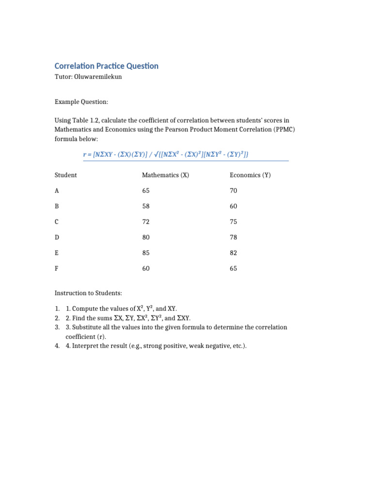 Correlation Practice Question Oluwaremilekun (1) | PDF
