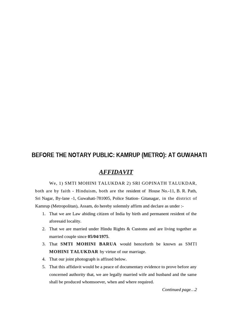Affidavit-passport - Proof of Marriage | PDF