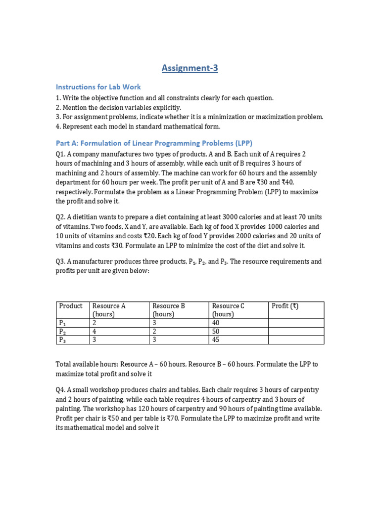 Linear Programming & Assignment Problems Guide | PDF | Linear ...