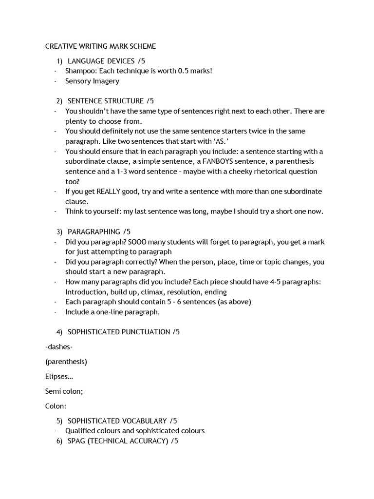 Creative Writing Marking Criteria | PDF