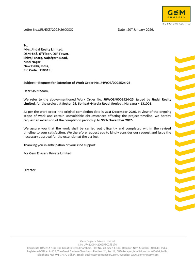 Request for Work Order Extension | PDF