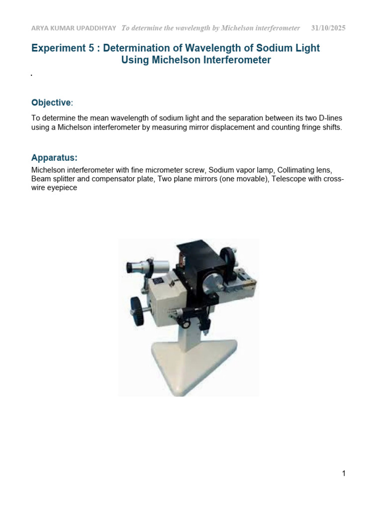 Wavelength Measurement with Michelson Interferometer | PDF ...