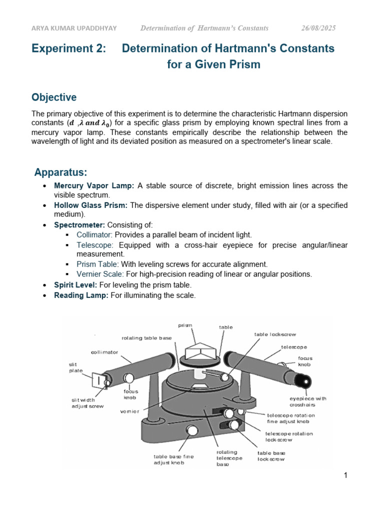 Hartmann Constants Measurement Experiment | PDF | Dispersion (Optics ...
