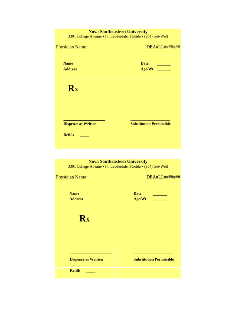 Prescription Template for NSU Patients | PDF