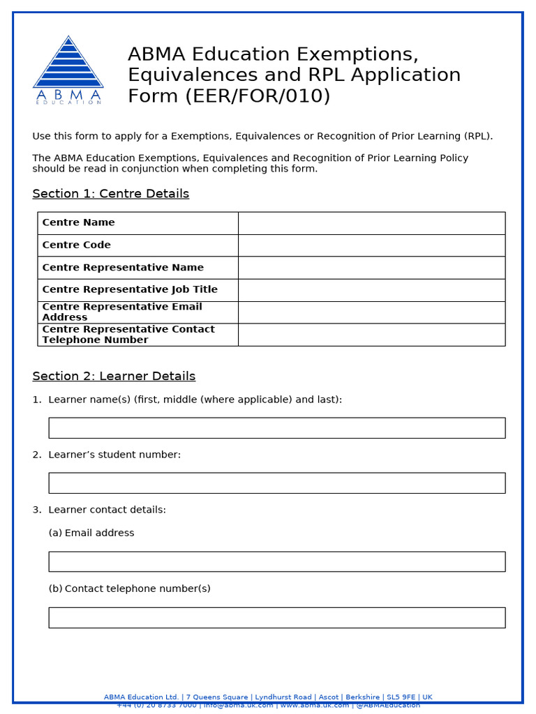 Abma Education Eerpl Form Eerfor010 1 | PDF