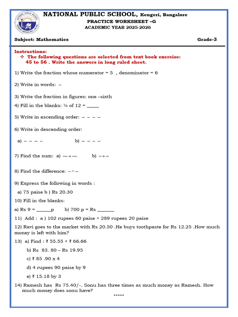 Grade 3 Math Practice Worksheet | PDF